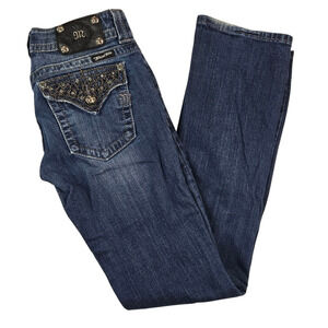 Miss Me Bootcut Jeans Size 28 Low Rise Y2K Chain Rhinestone Flap Pocket